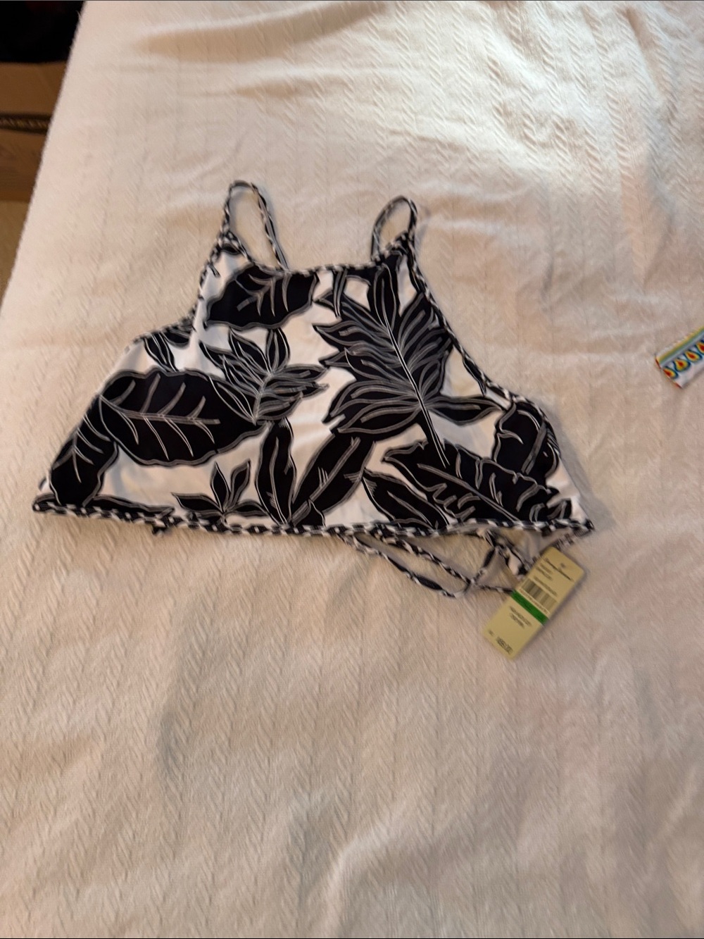 Tommy Bahama Black and White Leaf Print Bikini Top